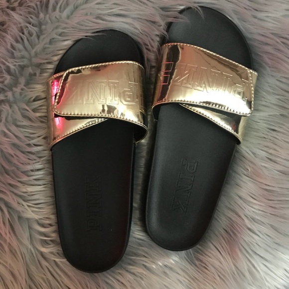 PINK Victoria's Secret Shoes - VS PINK gold metallic sliders
